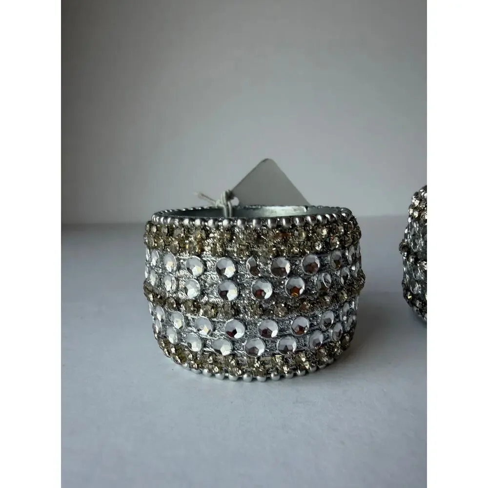 Pier 1 Jeweled Rhinestone Napkin Rings Silver Champagne Set of 4